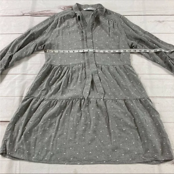 Zara Gray Swiss Dot Long Sleeve V-Neck Tiered Short Casual Dress Size XS - Image 11