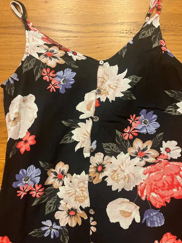 HYFVE Floral Black Tiered Maxi Dress with Coral and Cream Flowers - Image 3
