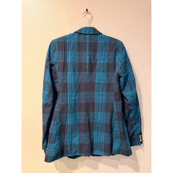 Free Assembly Womens Blazer S Teal Black Plaid Double Breasted Gold Buttons - Image 7