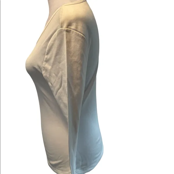 Fruit of the Loom White Long Sleeved Women’s Tagless V-Neck Shirt - Image 3