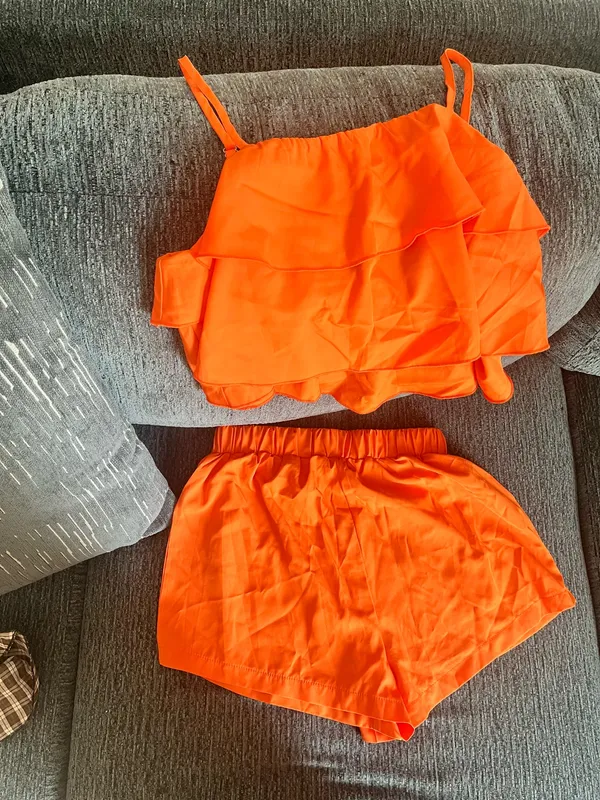 Orange ruffle crop top short set - Image 2