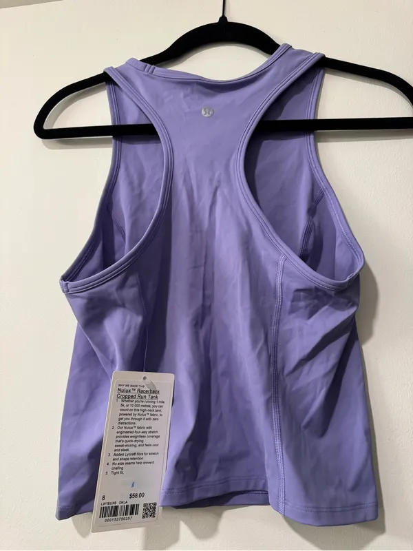 NWT LULULEMON - Nulux Racerback Cropped Run Tank Dark Lavender - $68 - 8 - Image 2