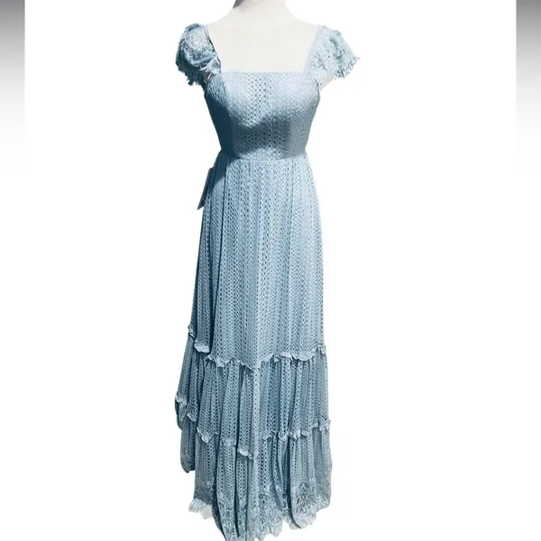 Azazie Blue Ruffle Lace Gown Tie on back Maxi Size 2 NWT - Image 2