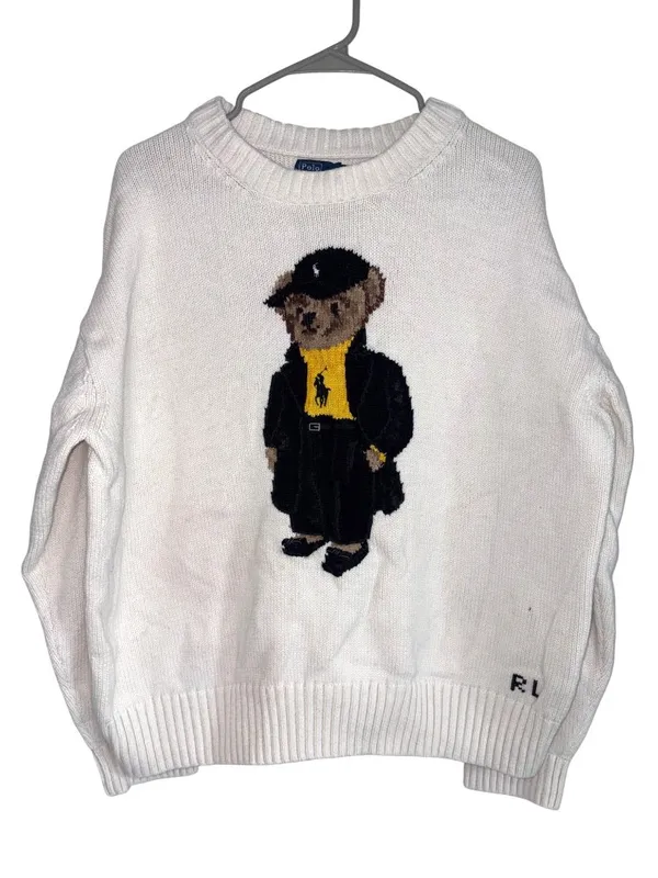 Polo Ralph Lauren Cotton Bear Long Sleeve Crew Neck Pullover in Ivory Large Wome - Image 5