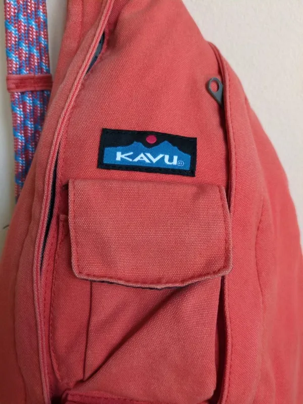KAVU Rope Sling Backpack Coral Orange Canvas Crossbody Hiking Travel Bag - Image 5