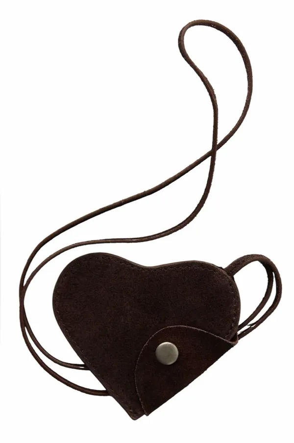 Free People Espresso Brown Suede Heart Lanyard Bag Charm Coin Purse NWT - Image 2