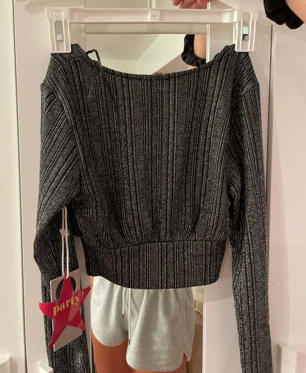 New Years Sparkly Crop Top Silver Size XS - Image 3