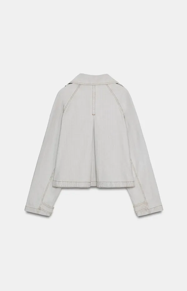 BNWT Zara Blue/Grey Washed Herringbone Jacket  - Image 7