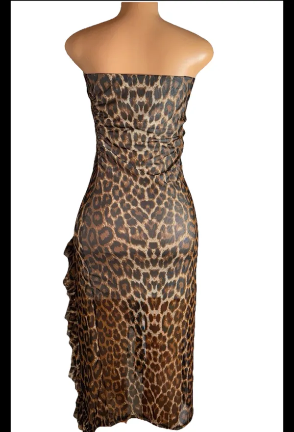 Y2K sleeveless cheetah print mesh maxi dress - Image 3