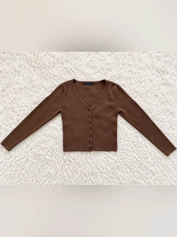 Rare Y2K Brandy Melville Collin Ribbed Cardigan – Brown - Image 5