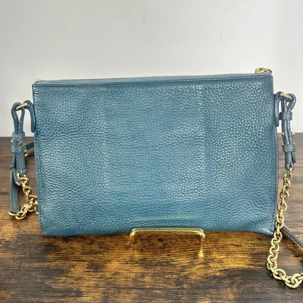 Burberry Crossbody Bag Small Teal Green Leather Chain Strap - Image 11