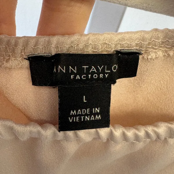 Ann Taylor Factory One Shoulder Bodysuit Blouse Champagne Beige Satin Large - Image 6