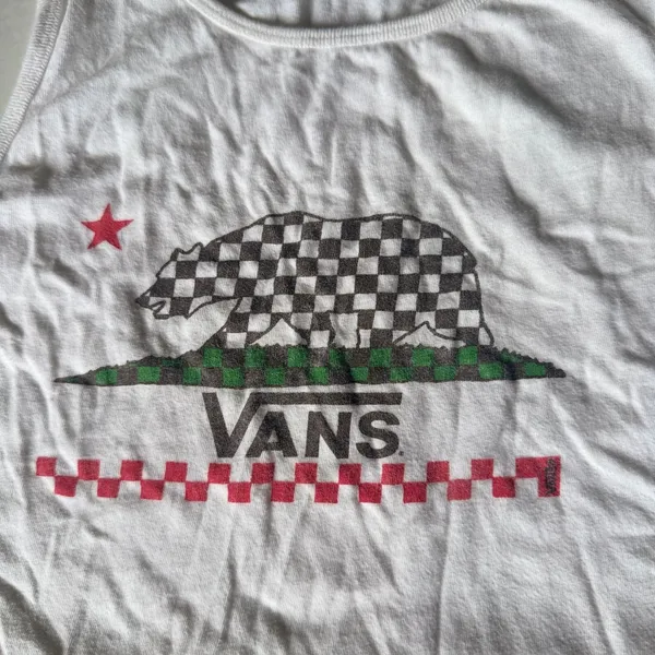 Vans California Bear Checkered White Crop Tank Top L - Image 2