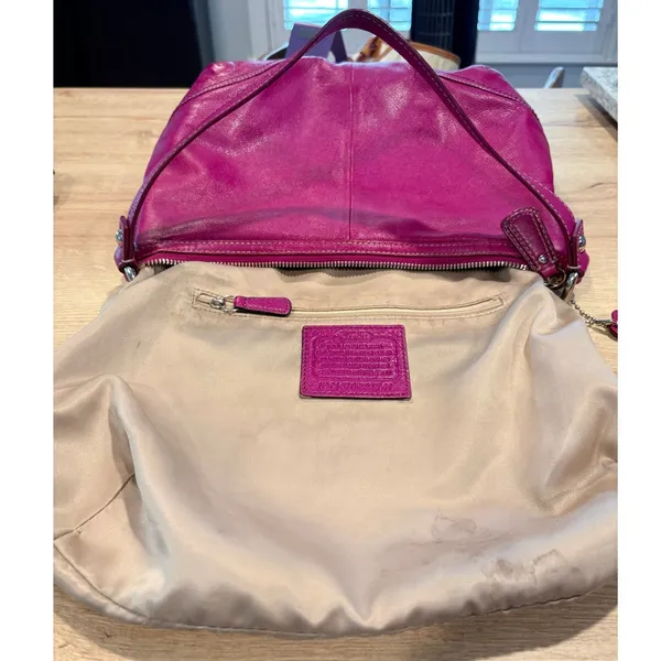 Coach‎ Magenta Pink Leather Hobo Shoulder Bag Silver Hardware 27741 - Image 10