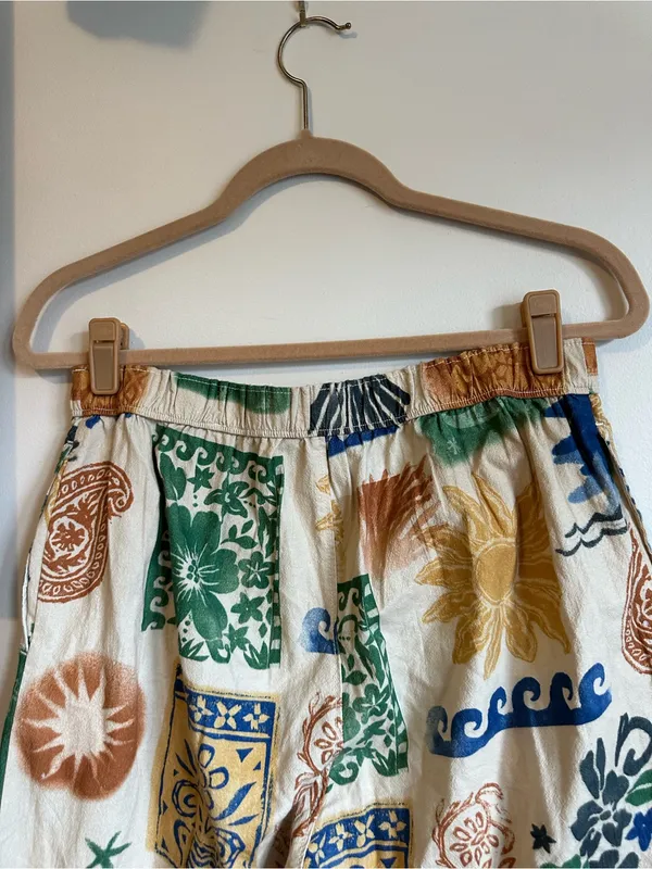 Free People Cotton Seaside Printed Pull On Pants Womens Small Shells Sun Waves - Image 8