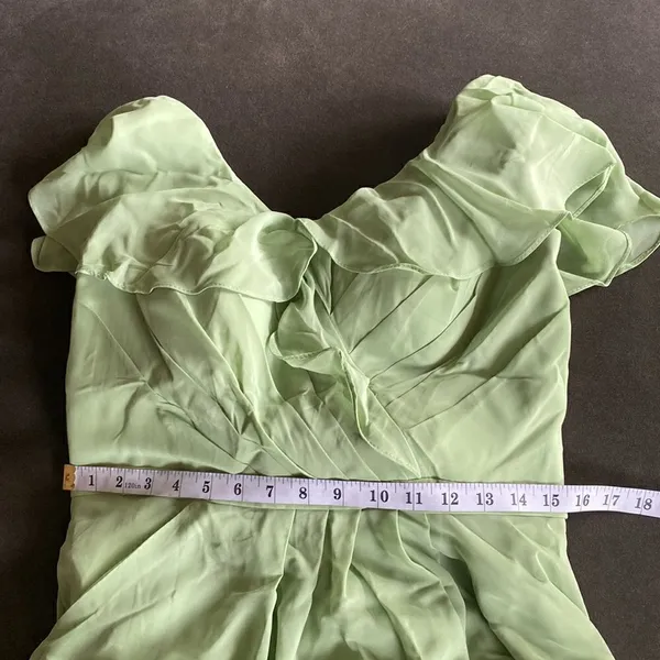 Women’s Full Length Green Chiffon Ruffle Dress Corset Back Leg Slit Size 12 - Image 8