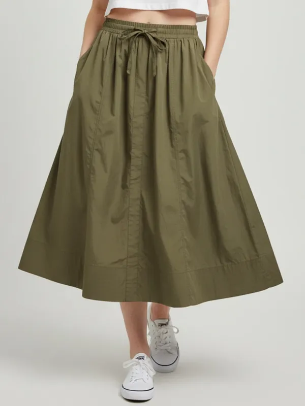 NWT Olive Cotton A-Line Midi Skirt - Image 2