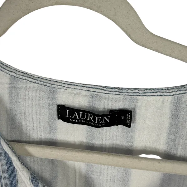 Lauren Ralph Lauren Blue Striped Blouse Coastal Preppy Cotton Gauze Womens Small - Image 4
