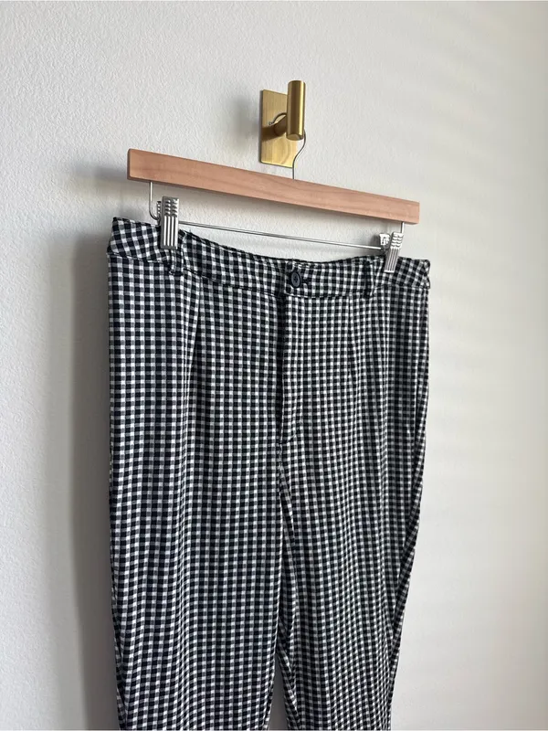 Anthropologie Maeve Gingham High Rise Ankle Trousers Black White Size 10 - Image 5