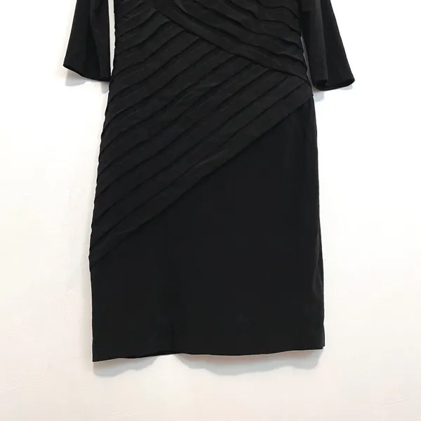 ADRIANNA PAPELL Black Shutter Pleat Pleated 3/4 Sleeve Jersey Knit Sheath Dress - Image 7