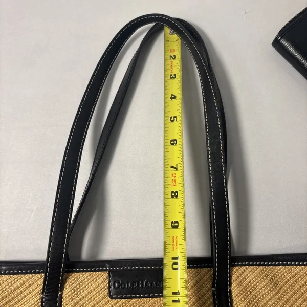 Cole Haan Purse &‎ Wallet Woven Straw Black Faux Leather Shoulder Floral Accents - Image 10