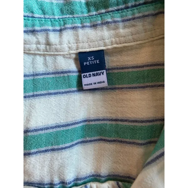 Old Navy XS Petite Coastal Stripe Cotton Romper Blue Green Drawstring Pockets - Image 8