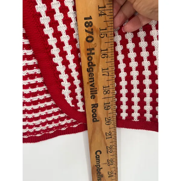Nikka K Striped Tie Front Knit Sweater Vest Women L Red White Shabby Chic Retro - Image 3