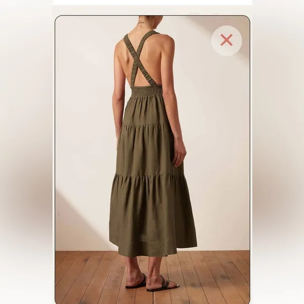 Shona Joy Linen Juliana Plunged Cross Back Midi Dress‎ In Forest size 4 - Image 11