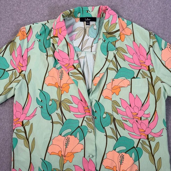Lulus Women's Small Totally Tropical Light Green Floral Button Up Shirt Dress - Image 4