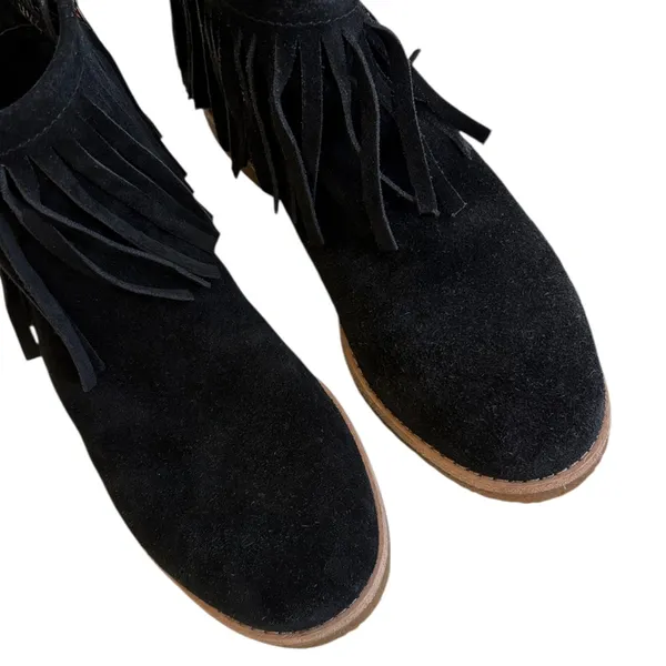 EUC Kate Spade Leather Betsie Fringed Ankle Boots Black Size 6 - Image 4