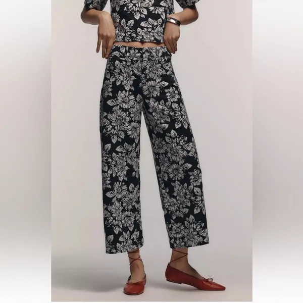 ANTHROPOLOGIE Maeve The Ettie High Rise Wide Leg Crop Pants Floral Size 27 NEW - Image 2