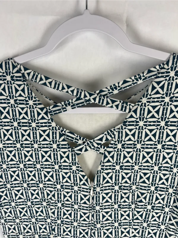 LOFT Geometric Crisscross Back Fit & Flare Dress Blue White Size 0 - Image 9