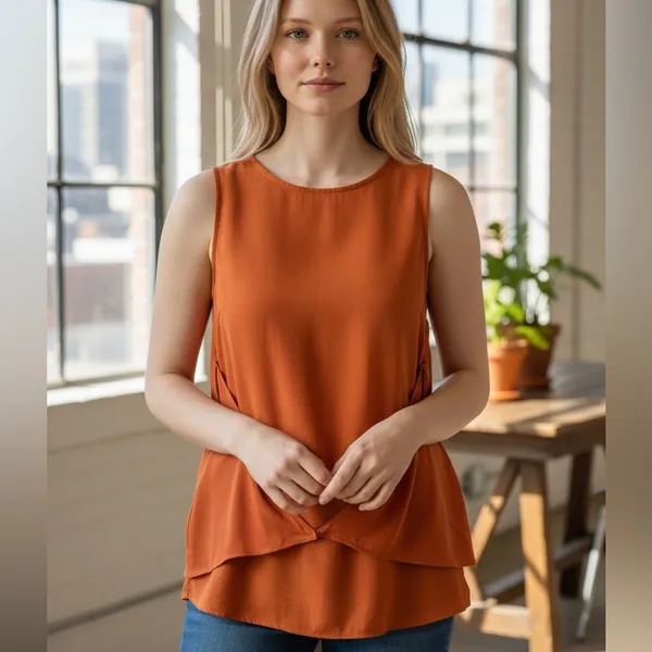 Theory Sleeveless Burnt Orange Sienna Tank Blouse Top M - Image 4