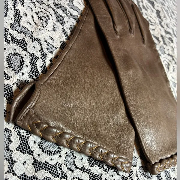Vintage Brown Leather Gloves Size 6 - Image 4