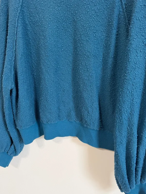 Free People Found My Friend Bouclé Pullover Sweater Size Small Oversized Teal - Image 4