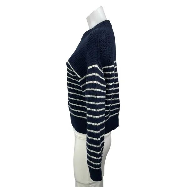 Aritzia Wilfred Maria 100% Wool Navy Blue White Striped Pullover Sweater Top M - Image 2