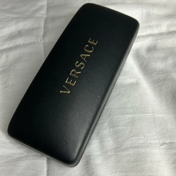 Versace Black‎ Faux Leather Glasses CASE ONLY Felt Lined Gold Lettering On Top - Image 2