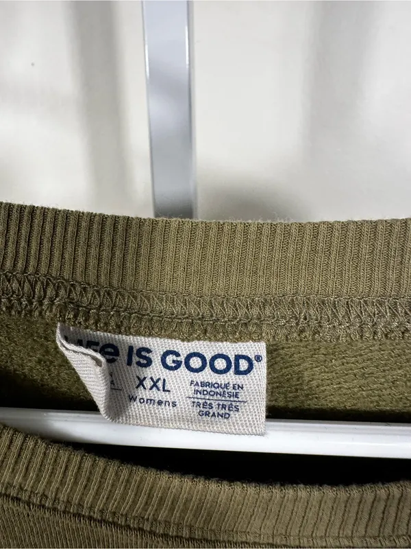 N79. Life Is Good Olive Green Pullover with White Sun Logo - Image 3