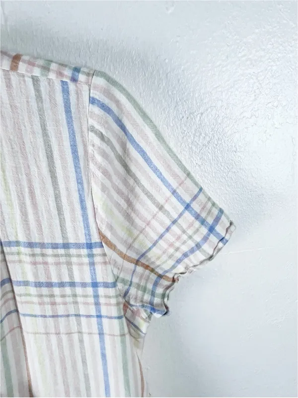 MADEWELL Clara Linen Blend Plaid Short Sleeves Pockets Dress Size Medium Boho - Image 6