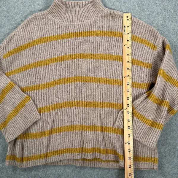Blu Pepper Mock Neck Stripe Sweater Women's Small Brown/Yellow Ribbed Knit Boxy - Image 4