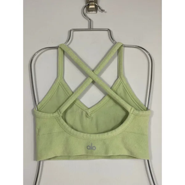 Alo Yoga Ribbed Sports Bra Light Green Strappy Back Size S - Image 2