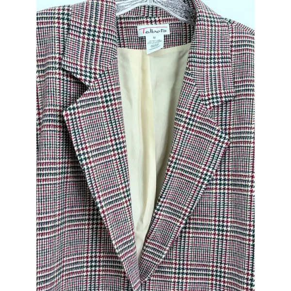 Vintage Talbots Blazer Red Plaid 100% Wool Two Button Jacket Size M - Image 3