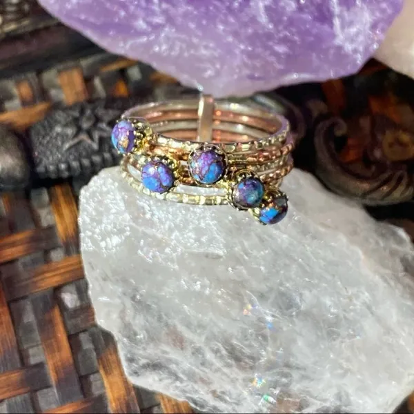 Two-Tone Copper Purple Turquoise Arizona Multi Band Ring Size 9.5 - Image 3