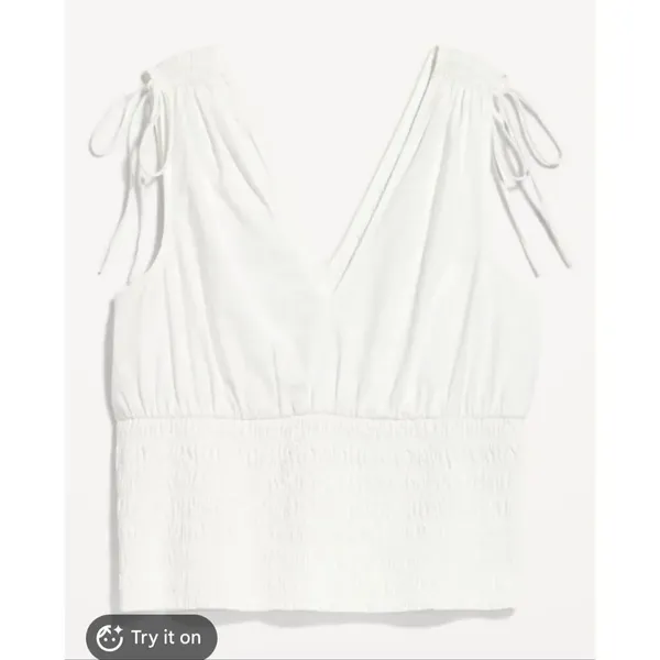 Old navy smocked white tie shoulder cropped tank size large - Image 8
