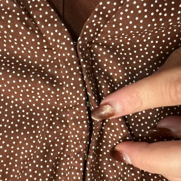 Abercrombie & Fitch Brown Polka Dot Tie Sleeve Smocked Waist Top size S NEW Tags - Image 6