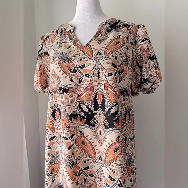 Multicolored Floral Print Ruffle Hem V-Neck Short Sleeve Knee Length Dress - Image 3