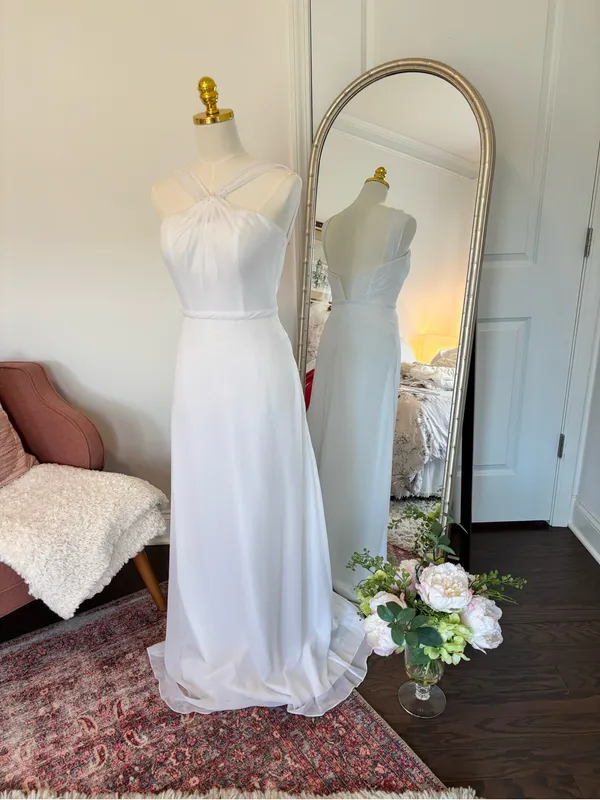 Mary's Bridal White Halter Chiffon Wedding Gown - Image 2