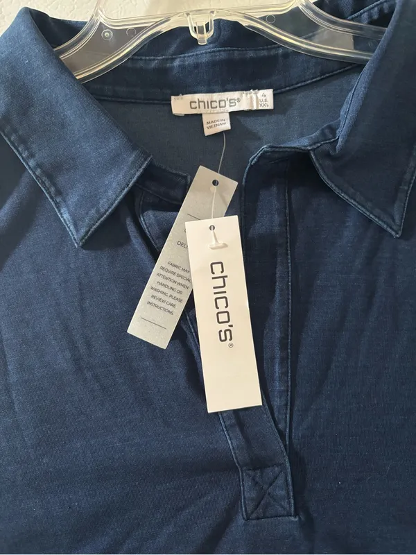 Chico's Navy Blue Denim Look Sleeveless Collared V-Neck Tunic Size 4 (20/22-XXL) - Image 9