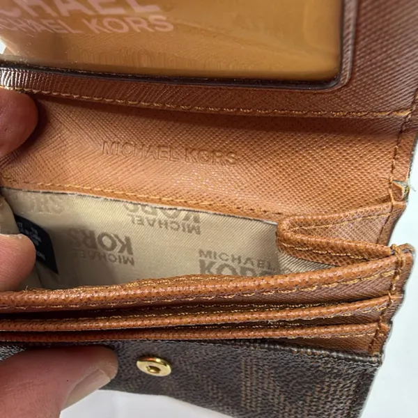 Michael Kors Compact Wallet Brown Signature Coated Canvas Wa - Image 6