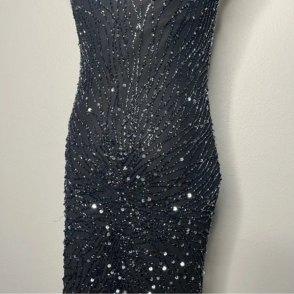 Vintage Scala Black Fully Beaded 100% Silk Whimsigoth Midi Evening Dress Wedding - Image 7